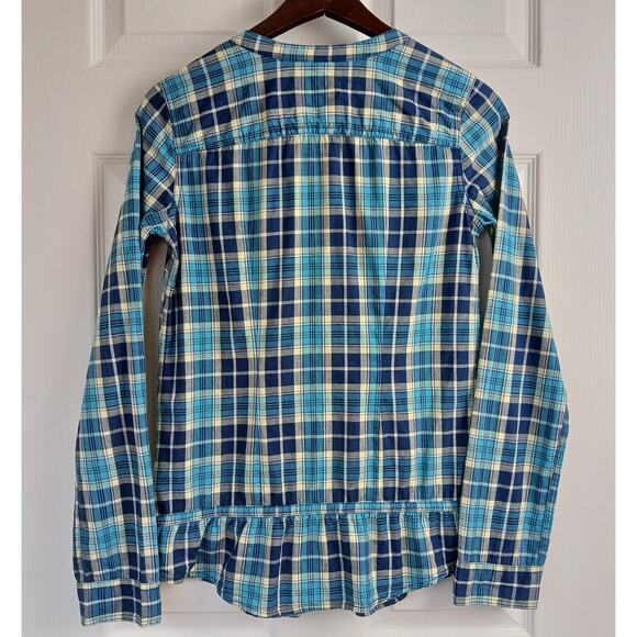 Hollister Plaid Ruffle Blouse Small long sleeve button up waist tie blue yellow - Picture 3 of 10